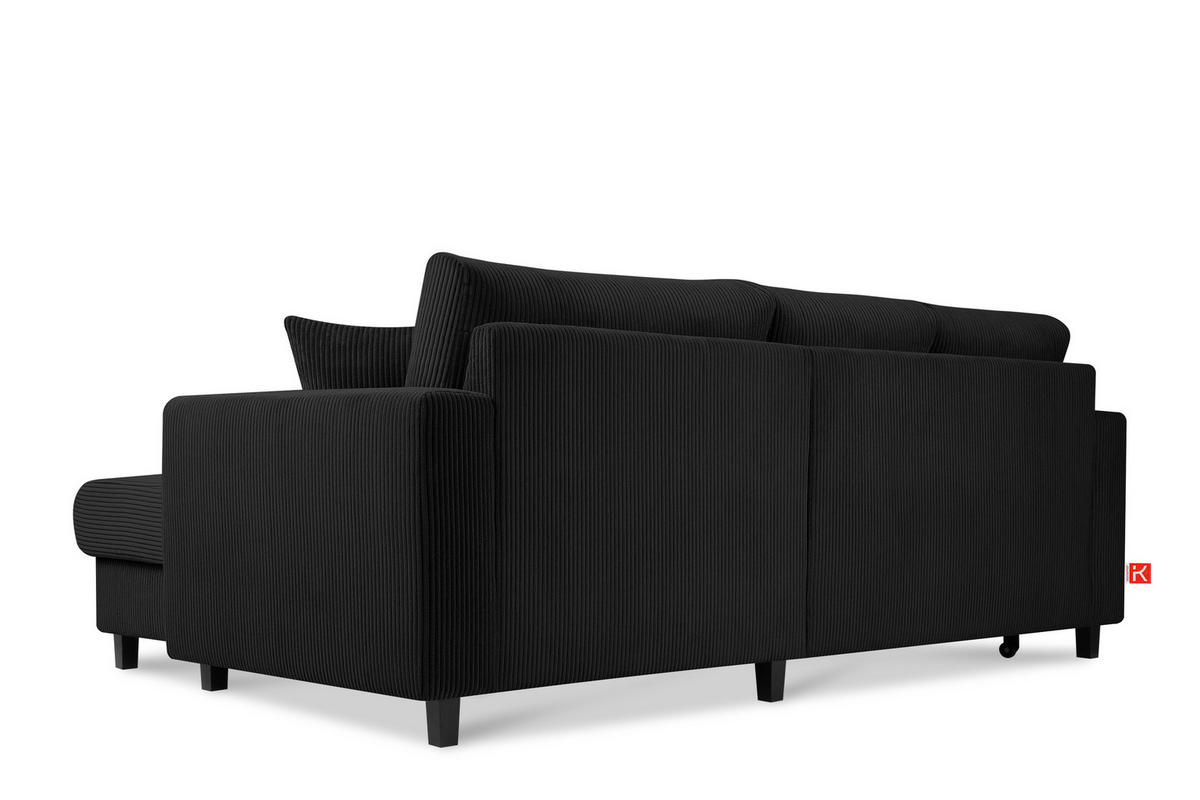 ECKSCHLAFSOFA EGRET Rechts mit Bettkasten, Cord-Stoff, schwarz - Schwarz, Textil (234/90cm) - KONSIMO®