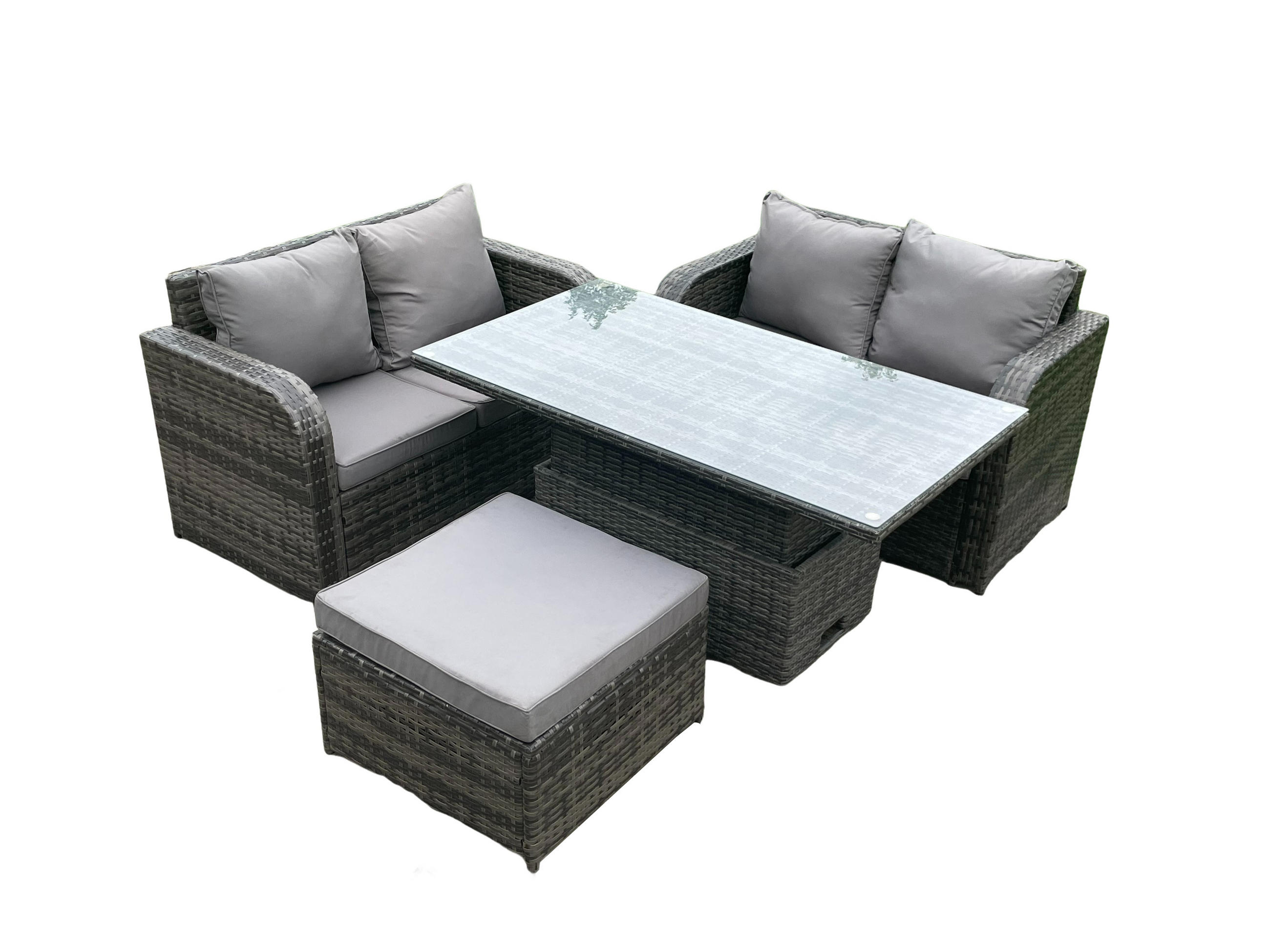 GARTENMÖBELSET Polyrattan 5-Sitzer - Dunkelgrau, Metall - Fimous