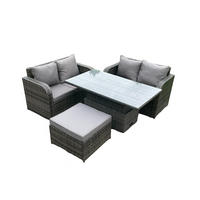 GARTENMÖBELSET Polyrattan 5-Sitzer - Dunkelgrau, Metall - Fimous