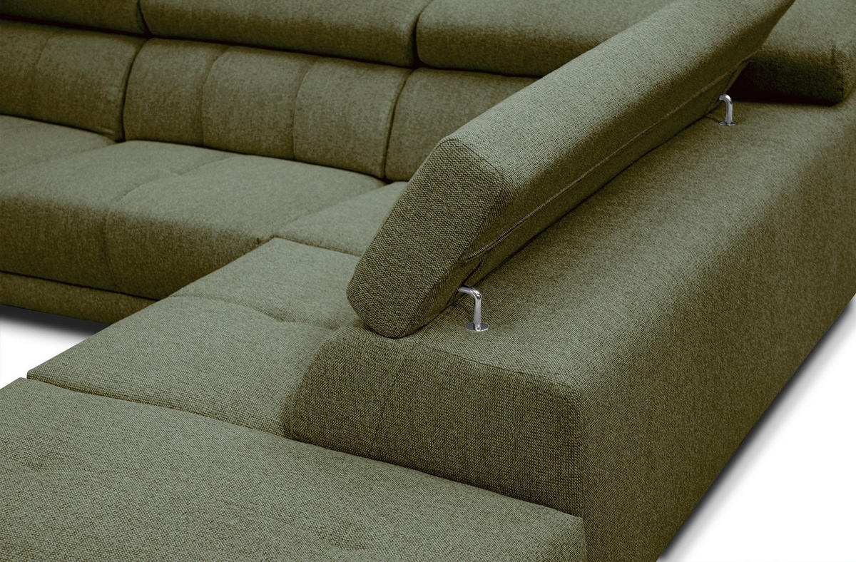 ECKSOFA MORELLO 5-Sitzer, olivgrün - Schwarz/Olivgrün, Holzwerkstoff/Textil (287/228cm) - Courtois Laville