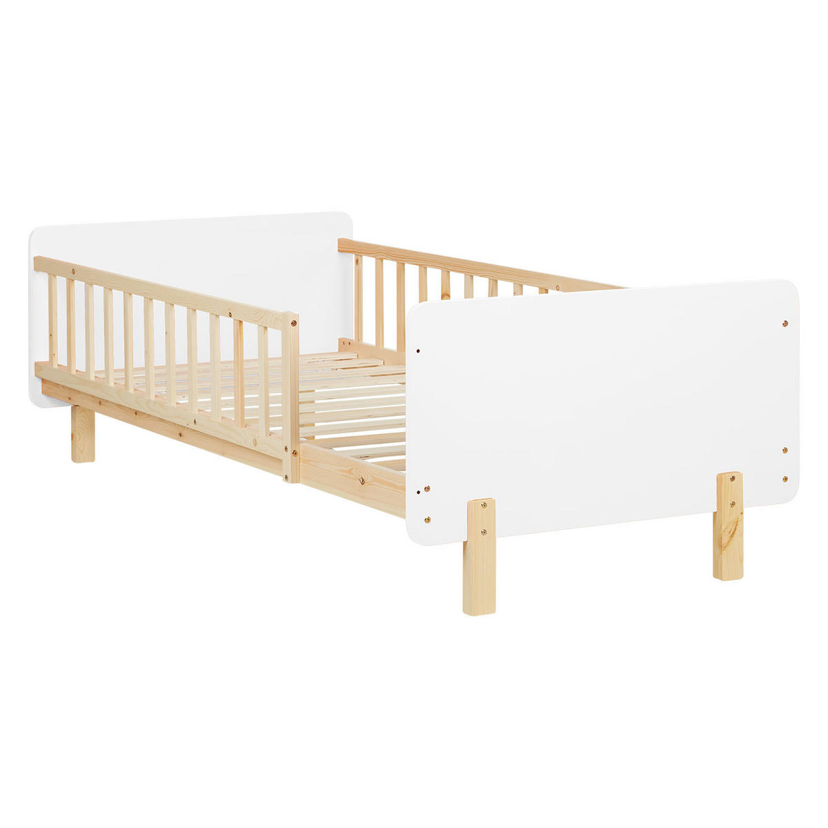 KINDERBETT Weiß 90/200 Lattenrost Matratze Rausfallschutz - Weiß, Holz (100/67/208cm) - Homestyle4u