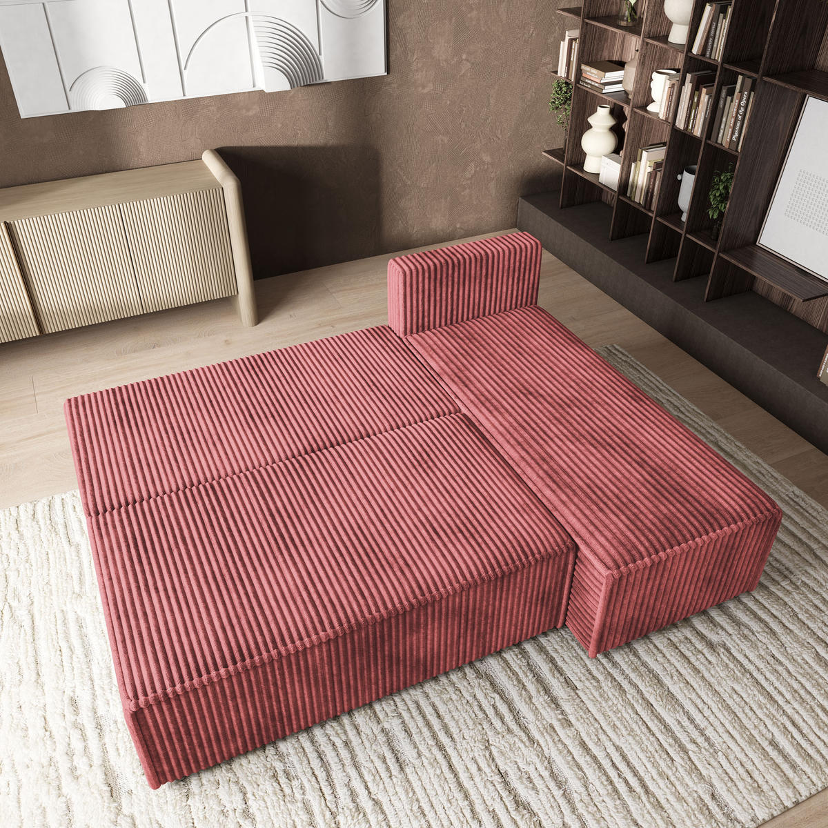 ROHOVÁ SEDAČKA BRISO starorůžová - šedá/starorůžová, dřevo/textil (200/140cm) - MASSENO