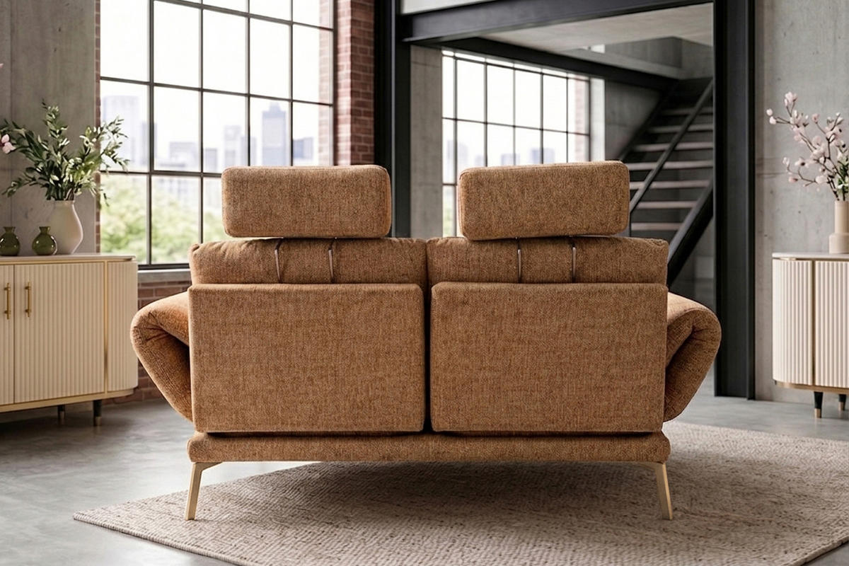 SOFA HOLLY Braun Flachgewebe - Dunkelbraun/Braun, Textil/Metall (176/90/92cm) - KAWOLA