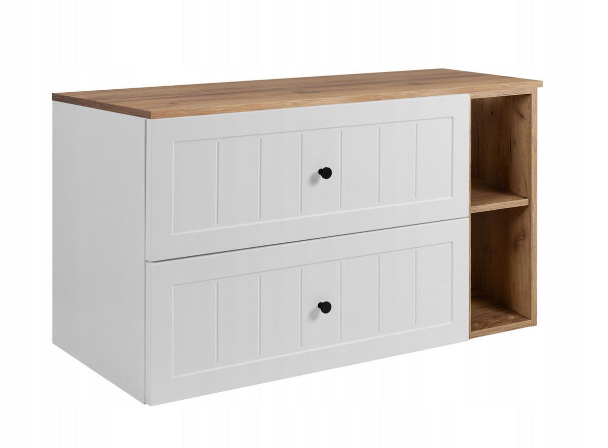 WASCHBECKUNTERSCHRANK GUSTO 100 cm mit Arbeitsplatte Farbe: Eichen Craft mit einer mattweißen Platte - Eichefarben/Weiß, Holzwerkstoff (100/58/46cm) - Rodan