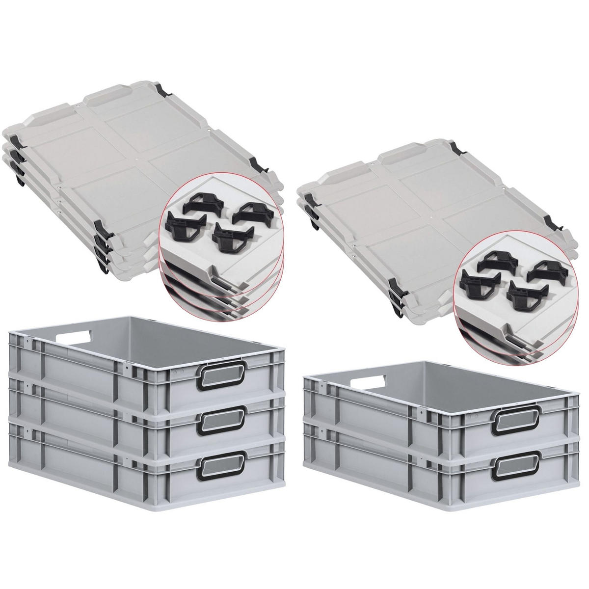 EUROBOX 5x NextGen Color mit Auflagedeckel 12x40x60 cm 23 Liter Grau Griffe schwarz offen - Schwarz/Grau, Kunststoff (40/12/60cm) - PROREGAL