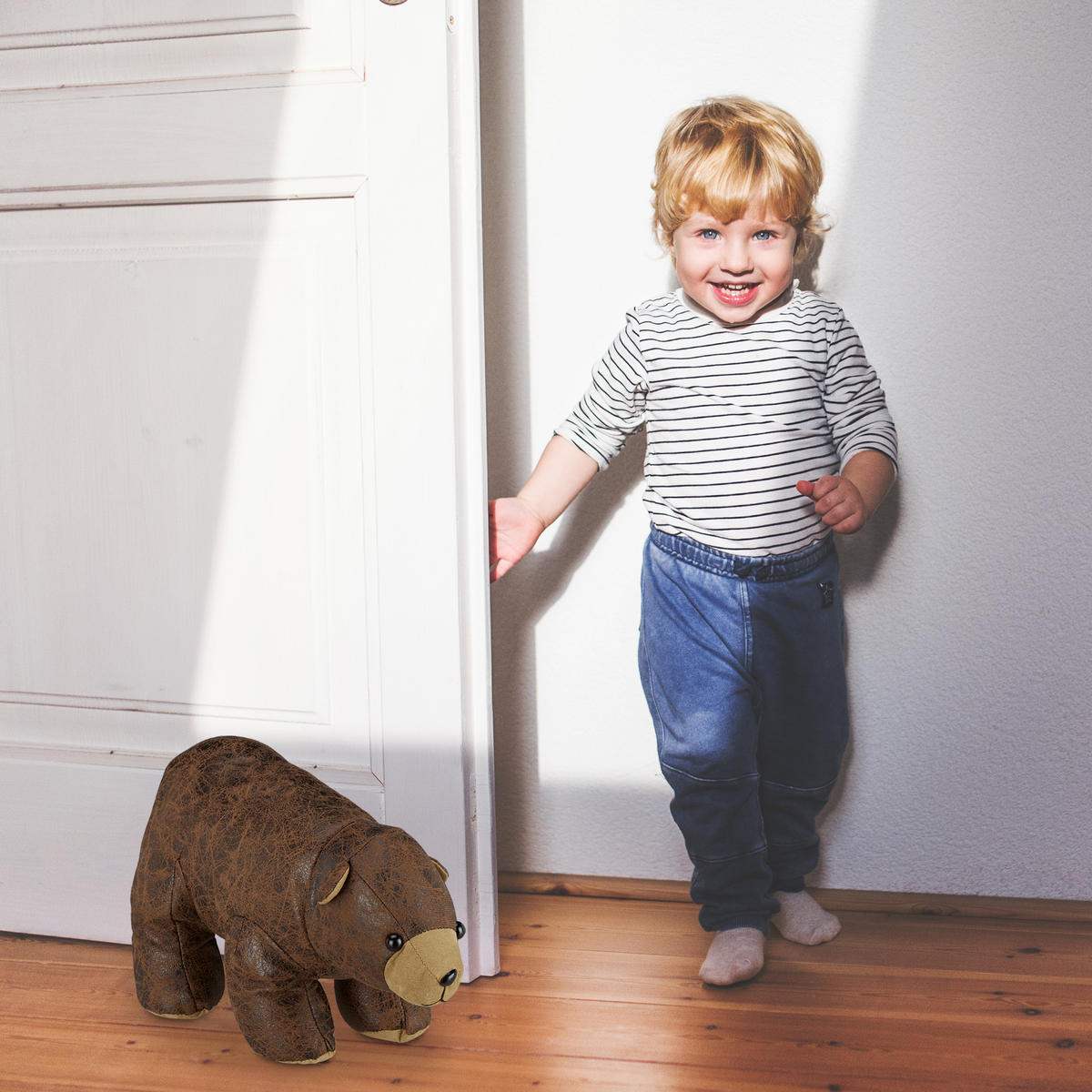 DÖRRSTOPP Brun björn tyg sandfylld - Brun, Textil/Naturmaterial (16/32cm) - Relaxdays