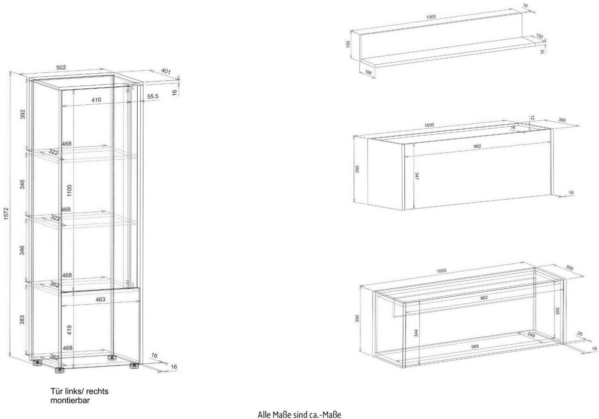 WOHNWAND Sekretär weiß, Wotan Eiche, Wohnkombination 5-teilig 250 cm - Silberfarben/Eiche Wotan, Holzwerkstoff/Kunststoff (250/157/40cm) - Furn.Design