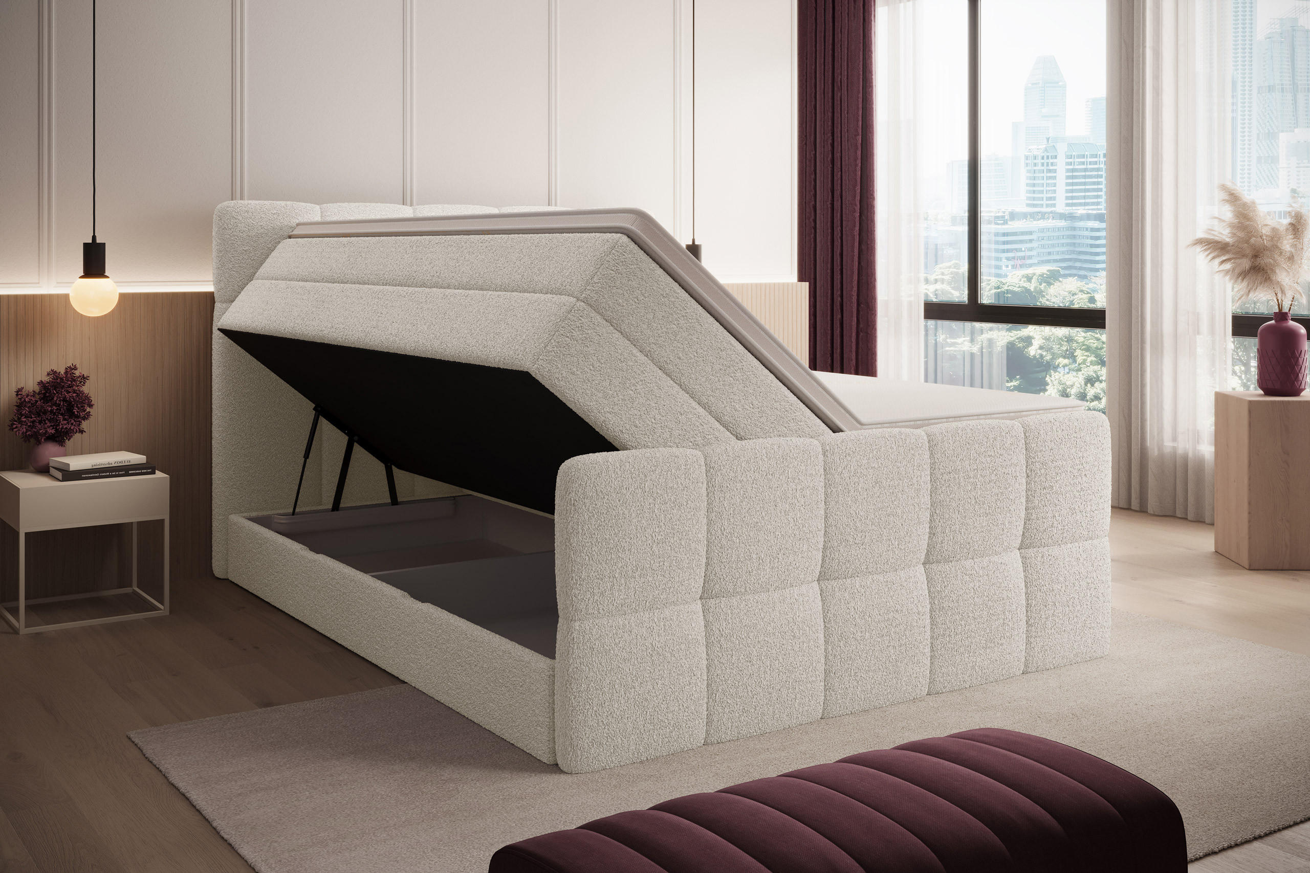 BOXSPRINGBETT Madison 2 creme 200/200 H2/H3 Boucle - Creme, Textil (200/200cm) - wonello