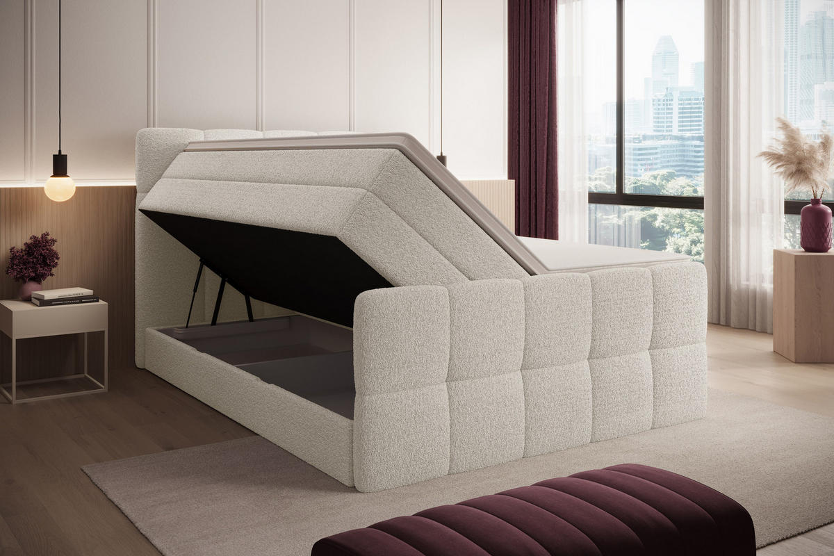 BOXSPRINGBETT Madison 2 creme 200/200 H3/H4 Boucle - Creme, Textil (200/200cm) - wonello