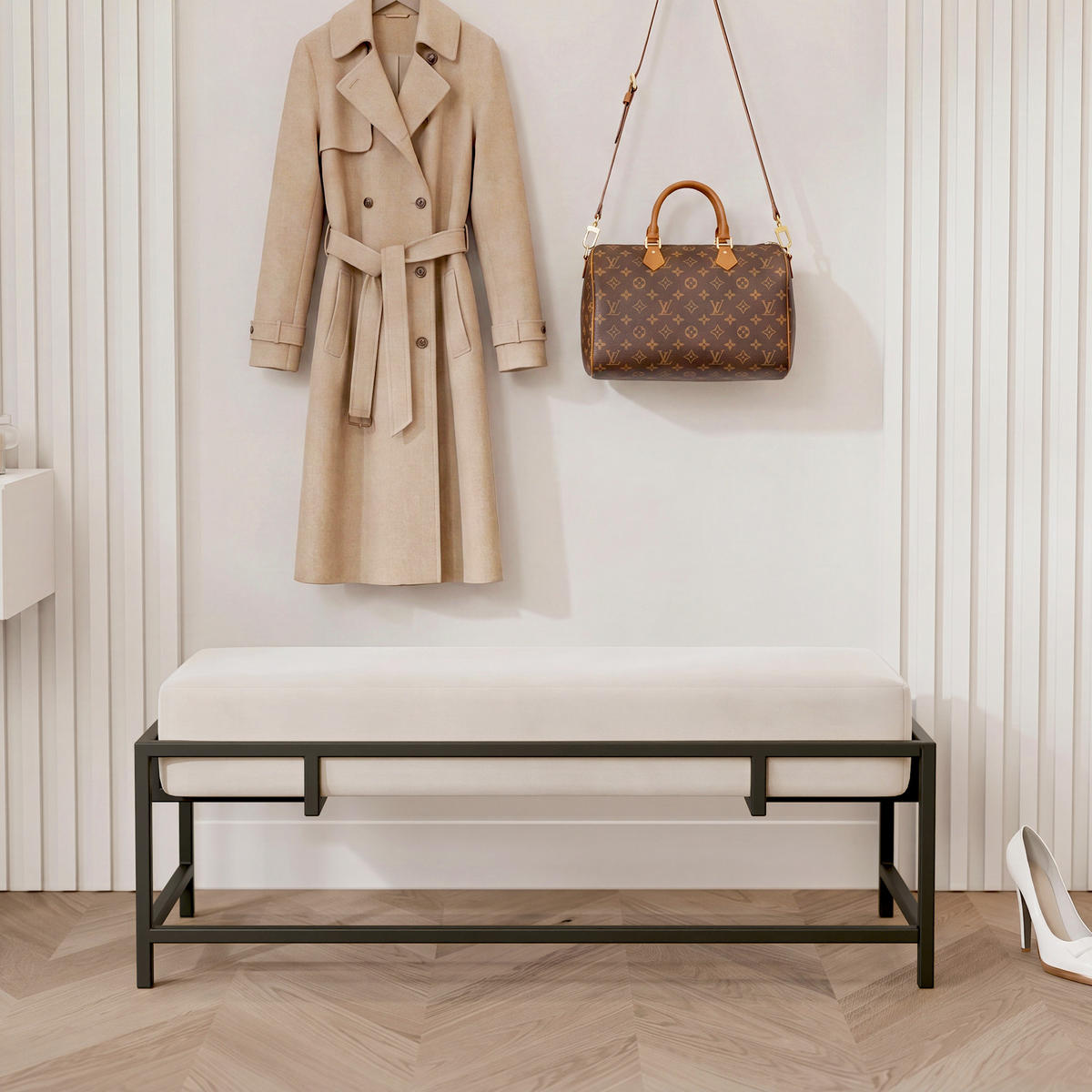 POLSTERBANK GLAM 100 cm Schwarz / Creme ,Metallgestell - Creme, Metall (100/45/35cm) - Idohome