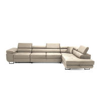 ECKSOFA WILD MAXI L Rechts mit Schlaffunktion 125x195 Velours Beige - Chromfarben/Beige, Holz/Textil (203/350cm) - Muffo