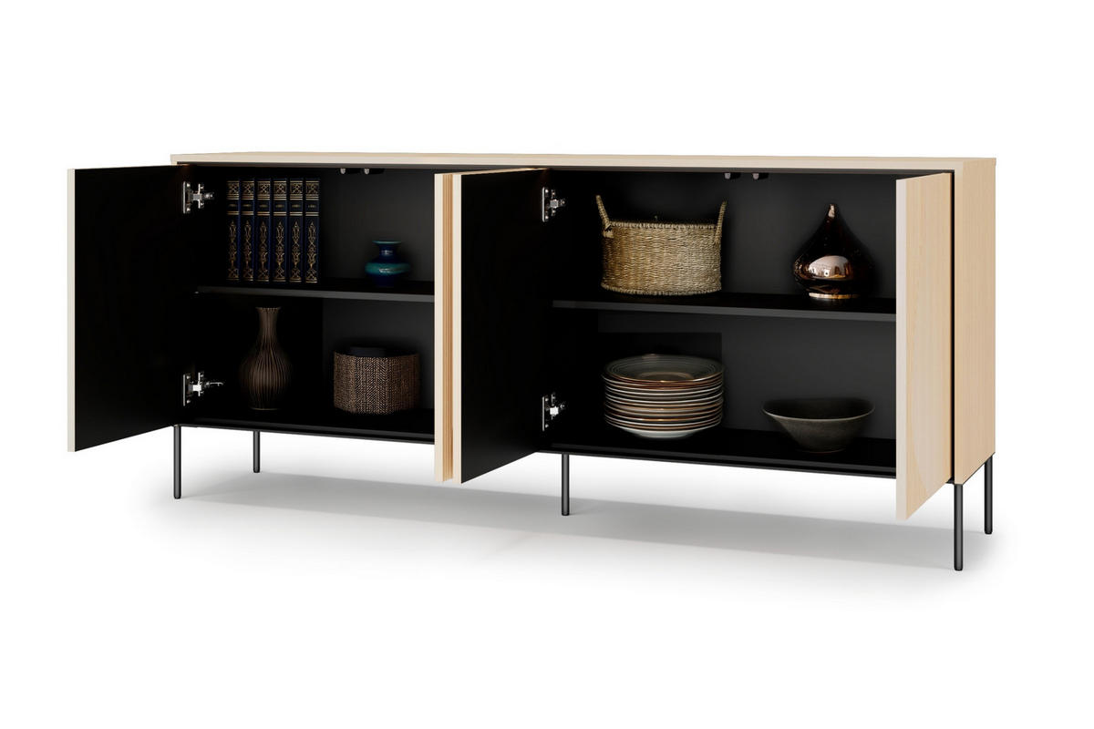 KOMMODE FAVOS 04 167/85/40 cm in Eiche Vincenza hell und Schwarz mit LED - Eichefarben/Schwarz, Holzwerkstoff (193/85/40cm) - Deine Möbel 24