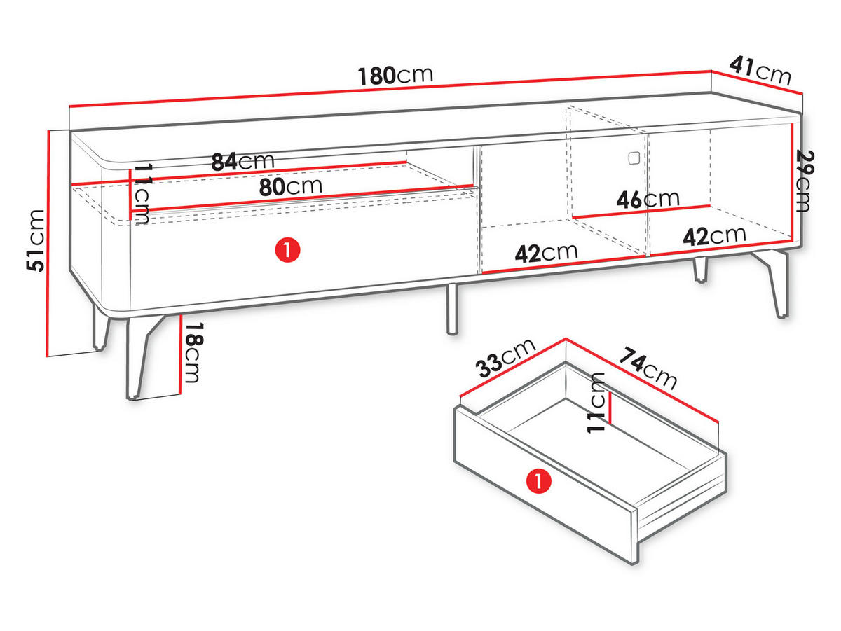 TV-LOWBOARD Aurena 2D1S AU06 - Kaschmir/Nussbaumfarben, Holzwerkstoff/Metall (180/51/41cm) - MIRJAN24