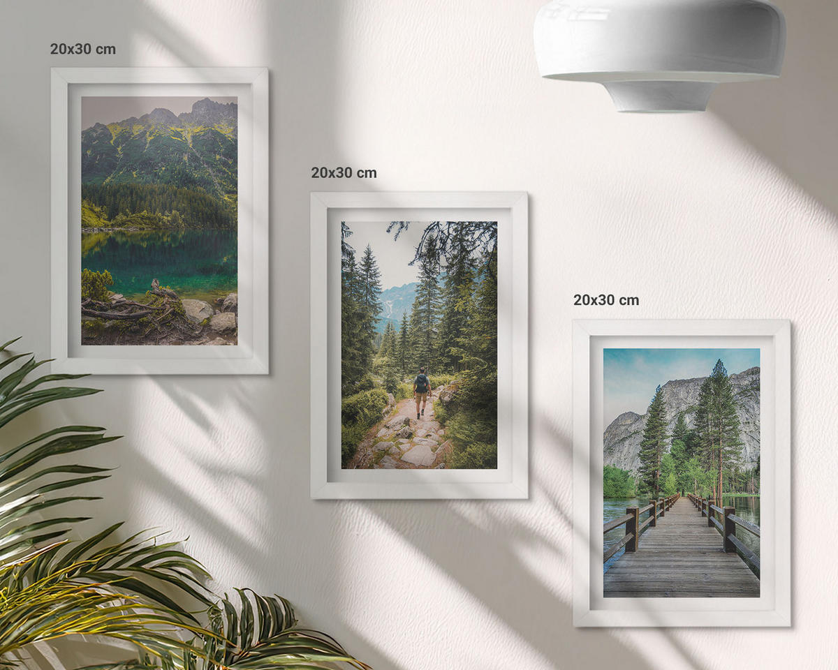 WANDBILDER 3er-Set - 20x30 cm Weißer Rahmen - Berge, Seen, Wälder, Wege - Weiß, Kunststoff (20/30cm) - ArtPrintCave