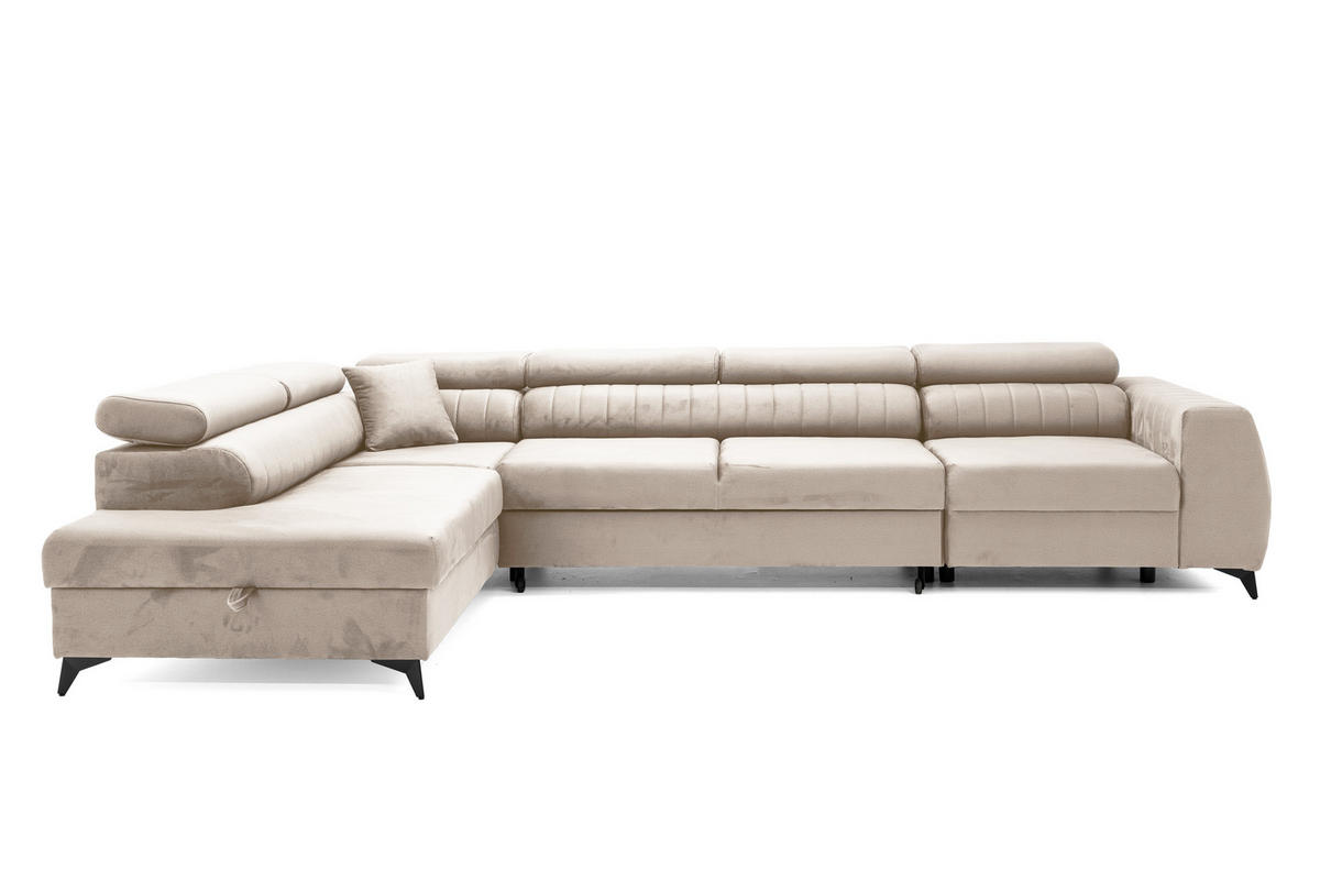 ECKSOFA PIERO MAXI Links mit Schlaffunktion 195x125 Velours Beige - Beige/Schwarz, Holz/Textil (350/203cm) - Muffo