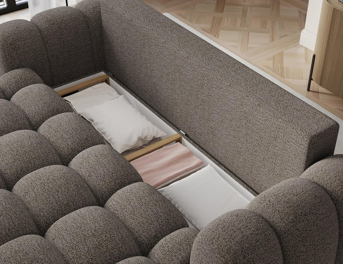 SCHLAFSOFA COTONN 256 cm – Modernes 3-Sitzer Sofa mit Schlaffunktion, Bettkasten und Dekokissen - Beige, Kunststoff (256/119/105cm) - Wohnideebilder