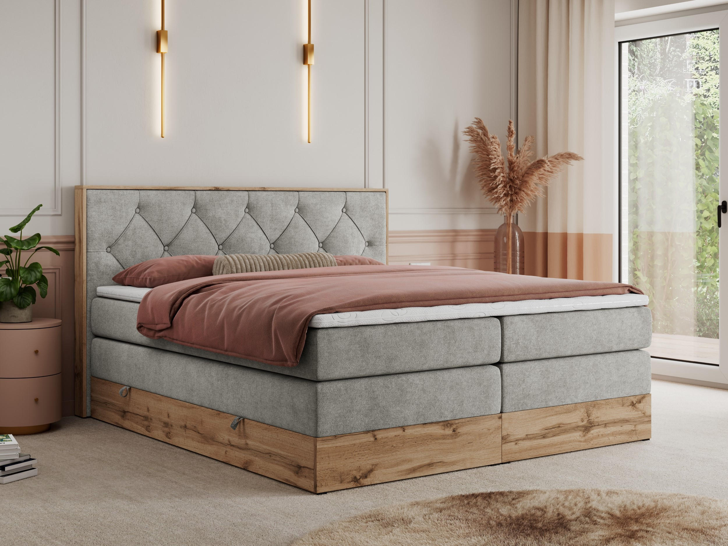 BOXSPRINGBETT VENETO KING 140/200 Hellgrau Struktur - H3 - Hellgrau, Holz/Textil (140/200cm) - MKS