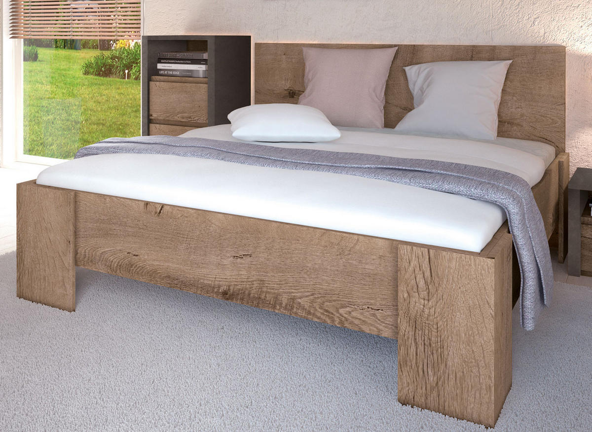 DOPPELBETT Montana Eiche Lefkas 190 / 208 / 100cm - Hellbraun, Holz/Holzwerkstoff (180/200cm) - Feldmann-Wohnen