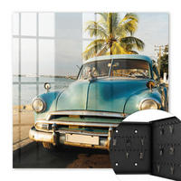 SCHLÜSSELBOX Schwarz 30x30 cm- Türöffnung nach rechts - Retro-Auto - Blau, Metall (30/30/5cm) - TULUP