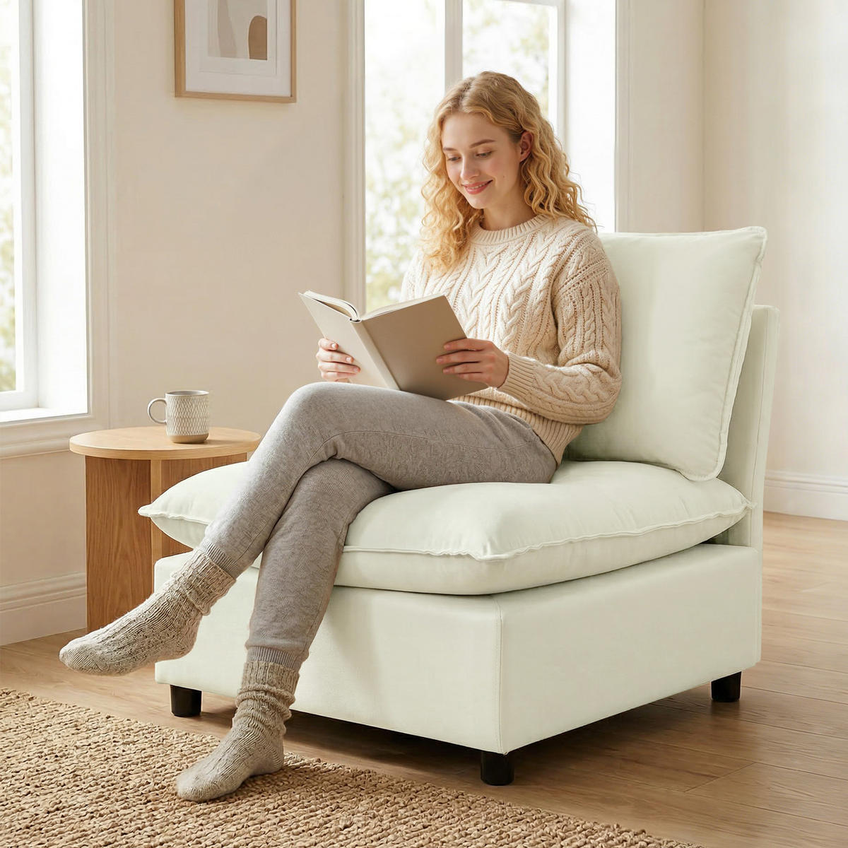 SESSEL DE-13498 1-Sitzer ohne Armlehnen, große Sitzfläche Creme - Creme, Textil (85/78/74cm) - ComfortXL