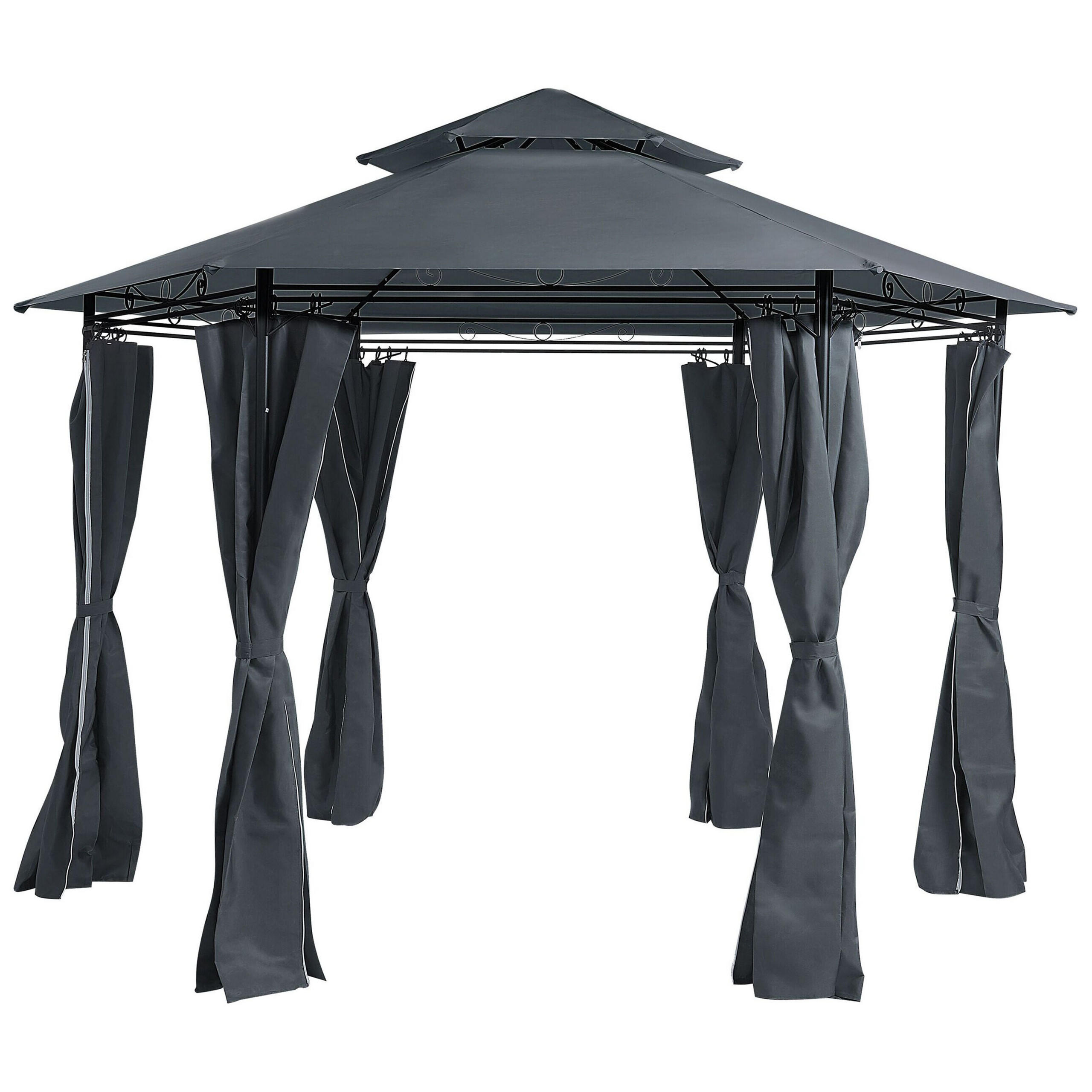 PAVILLON Stahl graphitgrau ⌀ 350 cm Portel - Schwarz/Grau, Metall (350/270/350cm) - Beliani
