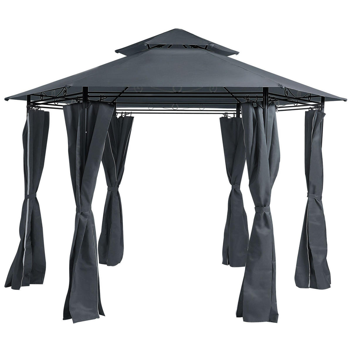 PAVILLON Stahl graphitgrau ⌀ 350 cm Portel - Schwarz/Grau, Metall (350/270/350cm) - Beliani