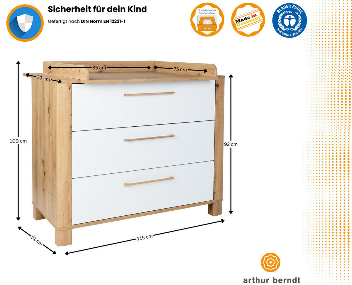WICKELKOMMODE Marlon 115/100/79 cm Soft-Close - Eiche Artisan/Weiß, Holzwerkstoff (115/100/79cm) - arthur berndt