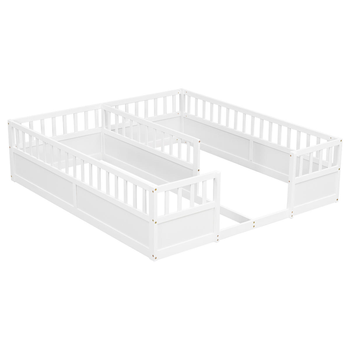 BODENBETT 2x 90/200 cm mit Schutzgeländern, DE-41875, in Weiß - Weiß, Holz (90/200cm) - ComfortXL