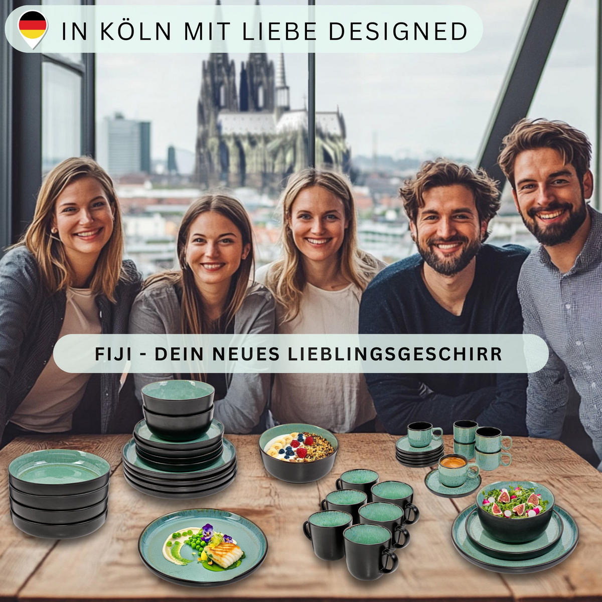 TAFELSERVICE FIJI - 36 teilig aus Steingut 12 Personen - Grün, Stein (50/30/80cm) - Sänger
