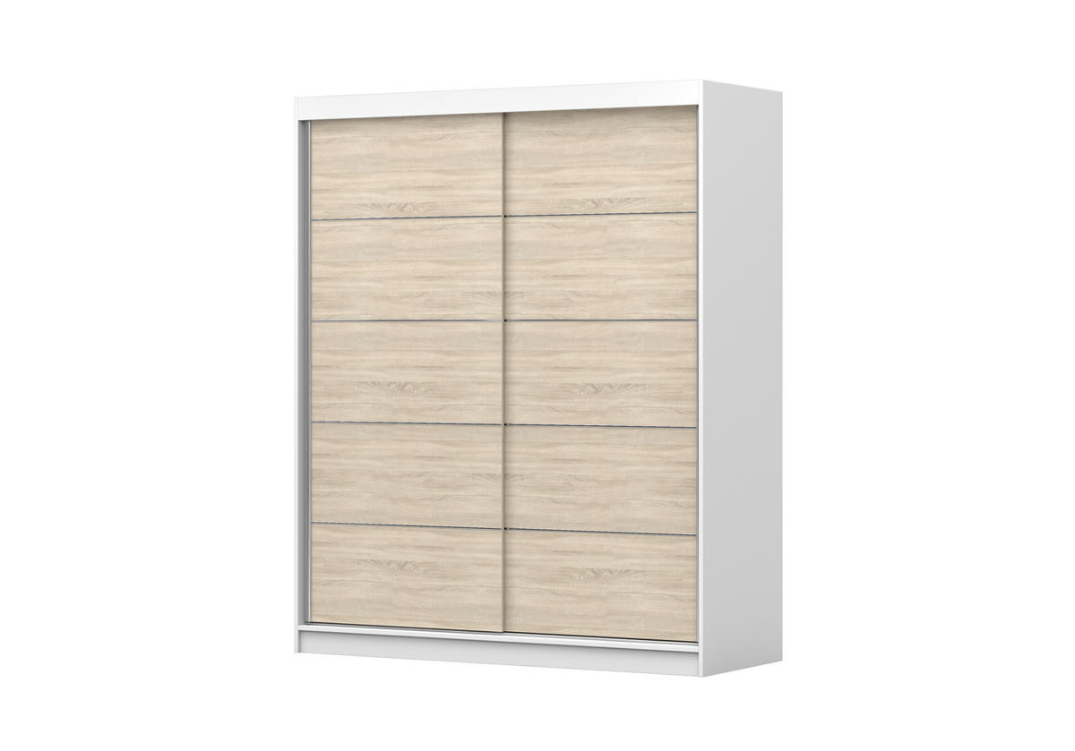 SCHIEBETÜRENSCHRANK - Kleiderschrank EVA 06 - Weiß + Sonoma - Weiß/Sonoma Eiche, Holzwerkstoff (160/195/61cm) - Möblo