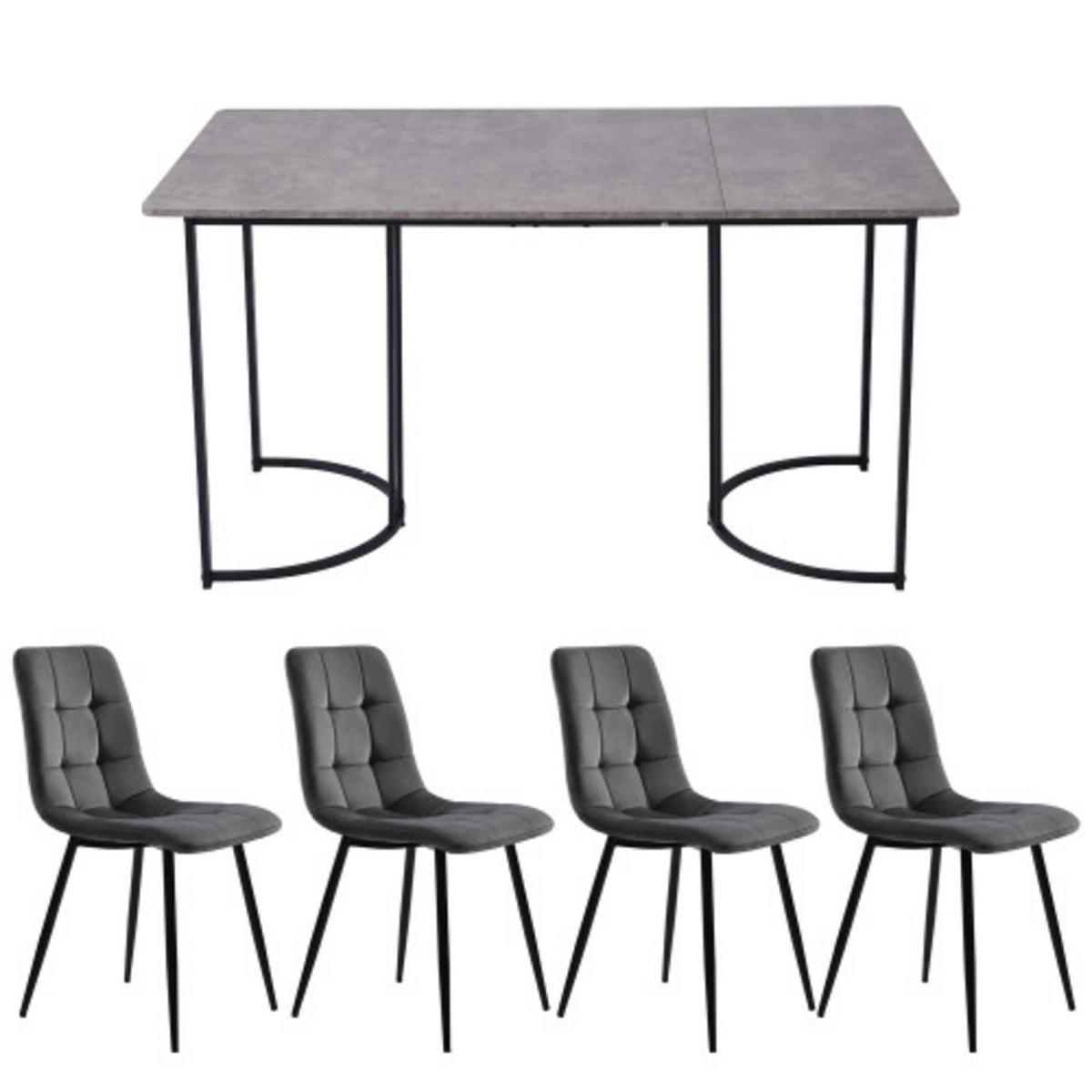 ESSGRUPPE 5-teilig mit Marmor-Look-Tisch 140×80 und vier grauen Samtstühlen mit ergonomischer Form für Küche und Esszimmer, grau - Grau, Holzwerkstoff (80/75/140cm) - Luhomfu