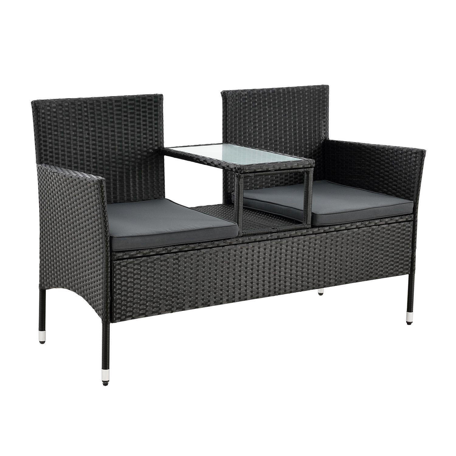 GARTENBANK Monaco grau-meliert - Schwarz, Kunststoff/Metall (133/84/63cm) - Juskys