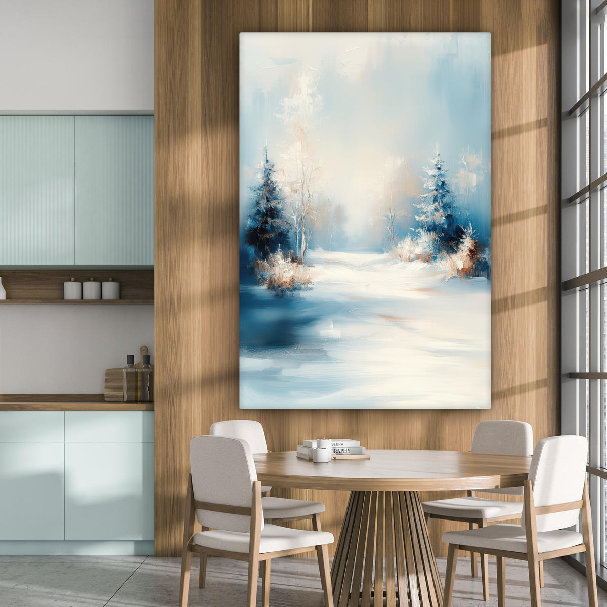 LEINWANDBILD Wald - Winter - Natur - Abstrakt - Schnee Deko Groß 90x140 cm - Weiß, Textil (90/140cm) - MuchoWow