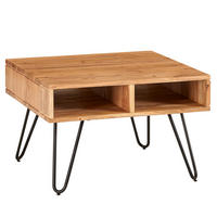 COUCHTISCH aus massivem Akazienholz mit Metallgestell und Stauraum im modernen Design - Beige/Schwarz, Holz/Metall (60/60/40cm) - KADIMA DESIGN