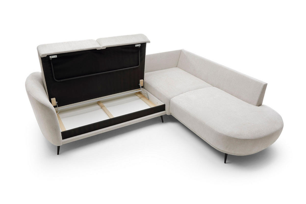 ECKSOFA ALPI Creme Chenille mit Schlaffunktion - Creme, Holz (262/220cm) - MASSENO