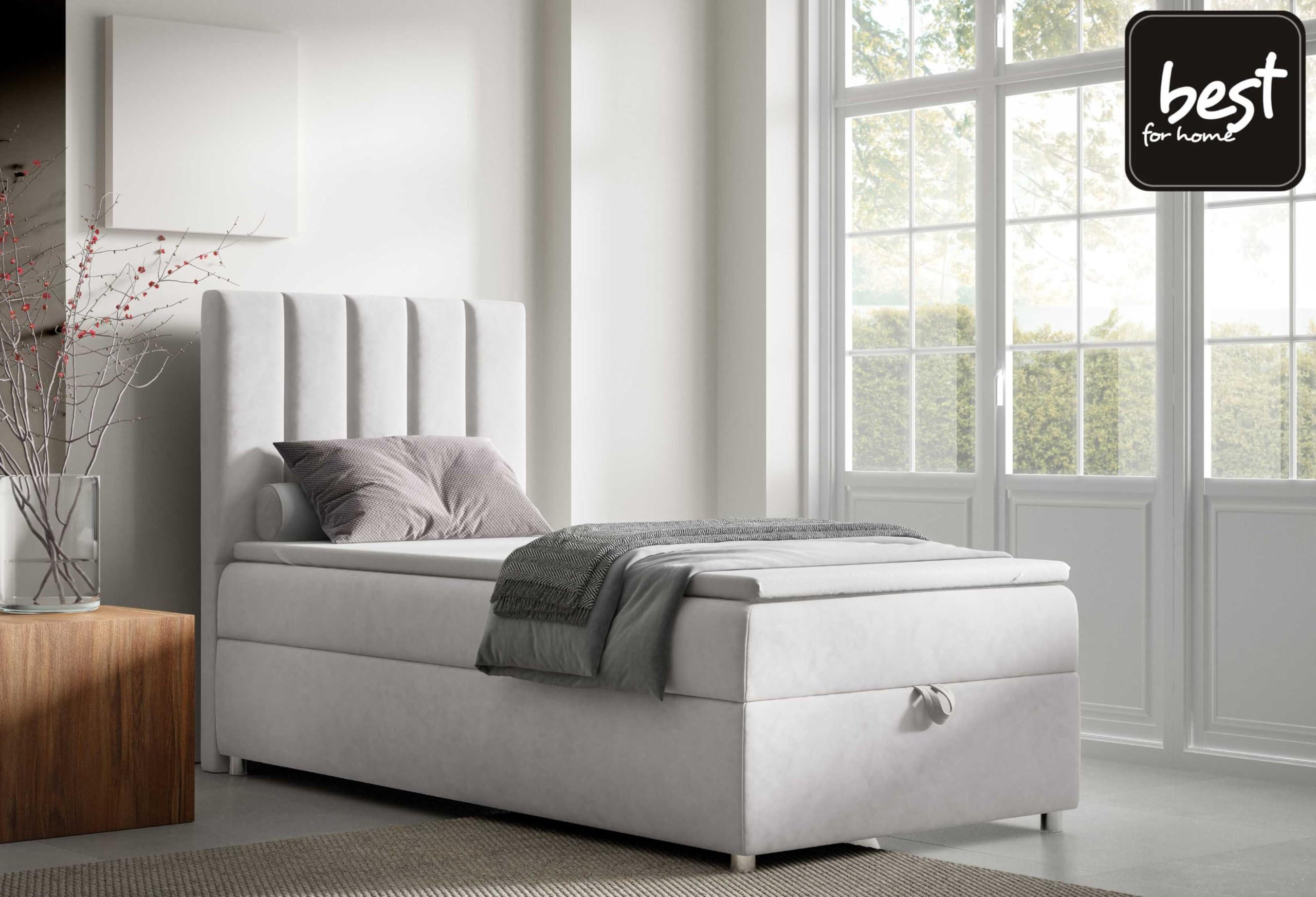 BOXBETT mit Bettkasten Trinity K10-SINGLE Bonellfederkern inkl. Topper - Silberfarben, Holz/Holzwerkstoff (90/200cm) - Best For Home