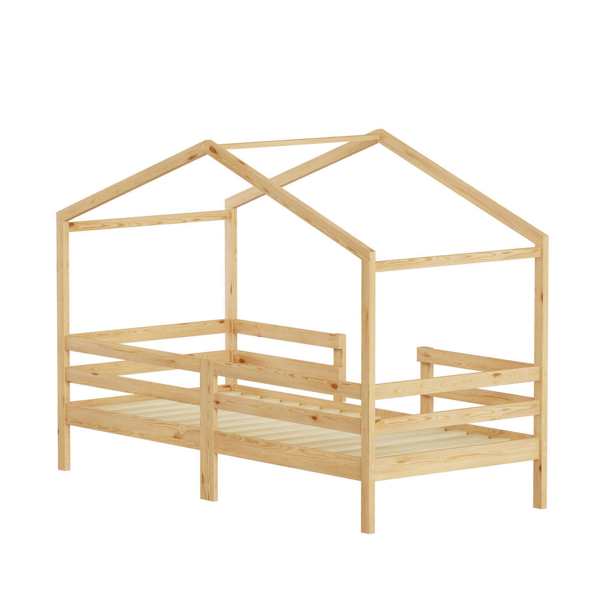 HAUSBETT 90/200 cm mit Rausfallschutz, DE-41909, in Naturholz - Naturfarben, Holzwerkstoff (90/200cm) - ComfortXL
