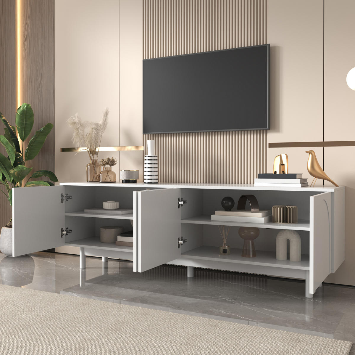 TV-ELEMENT mit 4 Türen 175 x 38 x 56 cm Weiß - Weiß, Holzwerkstoff (38/56/175cm) - Beauniv