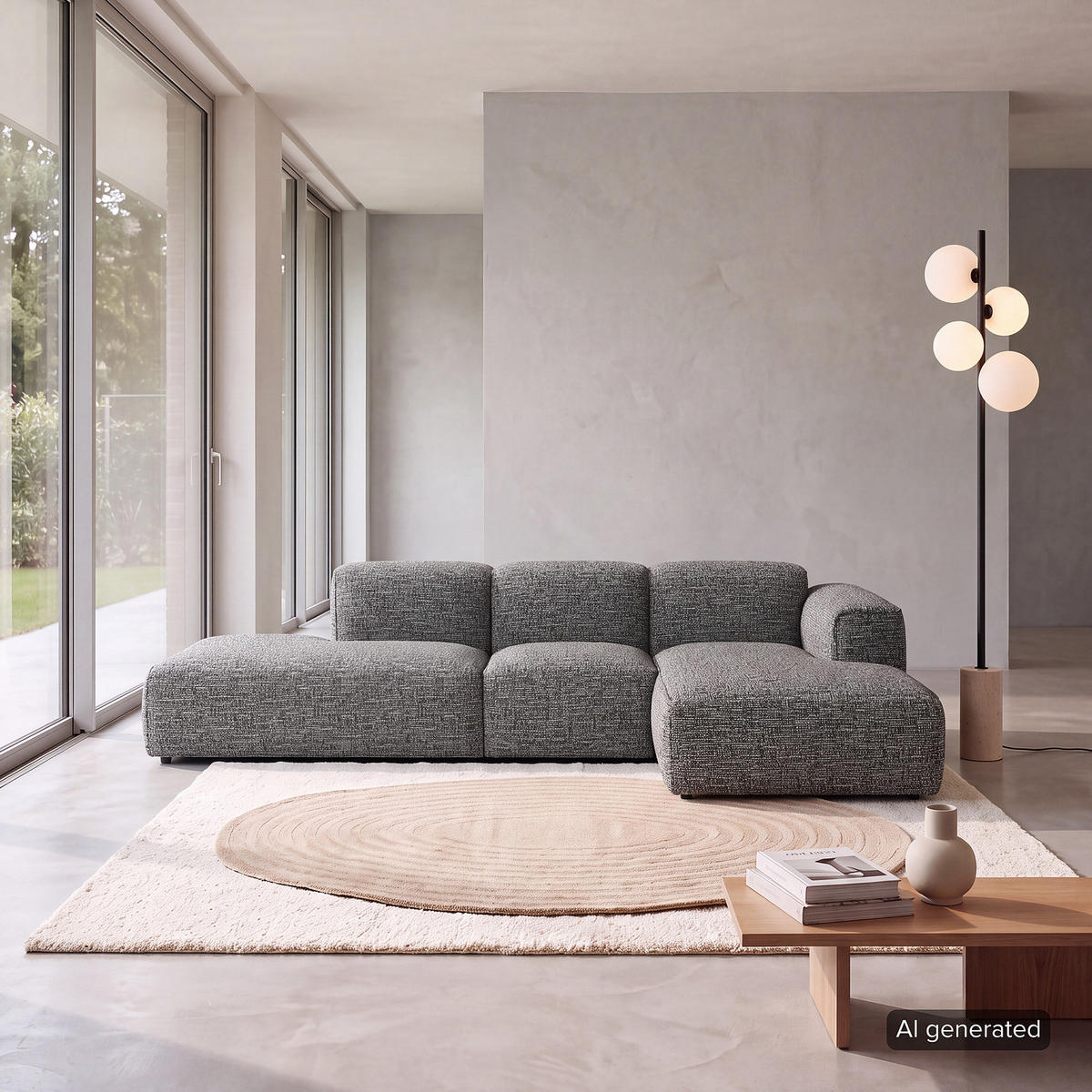 ECKSOFA mit Chaiselongue - Schwarz/Grau, Kunststoff/Textil (290/173cm) - home24