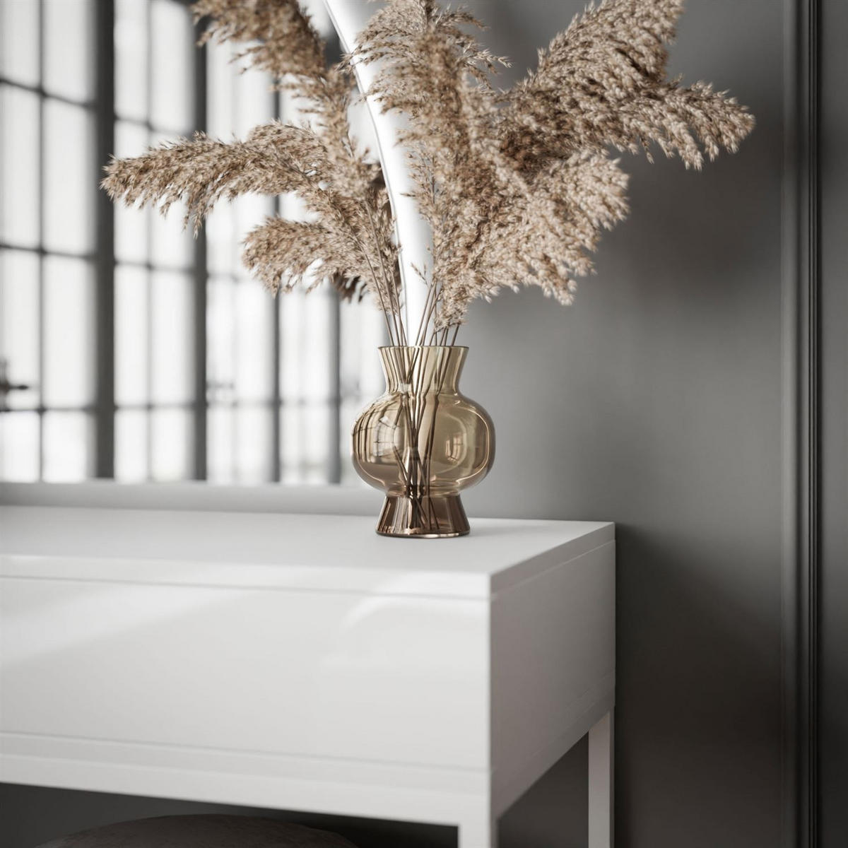 SCHMINKTISCH weiß QUINNIE mit LED-Spiegel rechts PUSH OPEN - Weiß Hochglanz/Weiß, Holzwerkstoff (100/176/42cm) - Lookway