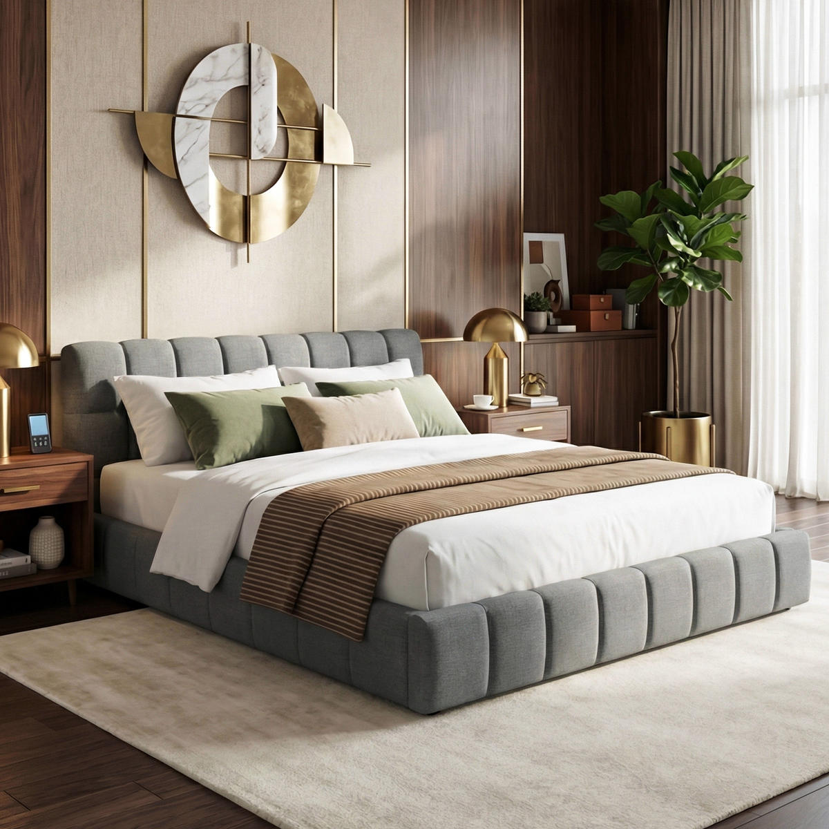 POLSTERBETT Block-Steppung 140/200 cm mit Stoßschutz-Rahmen Leinenoptik Grau - Grau, Textil (140/200cm) - Creahappy