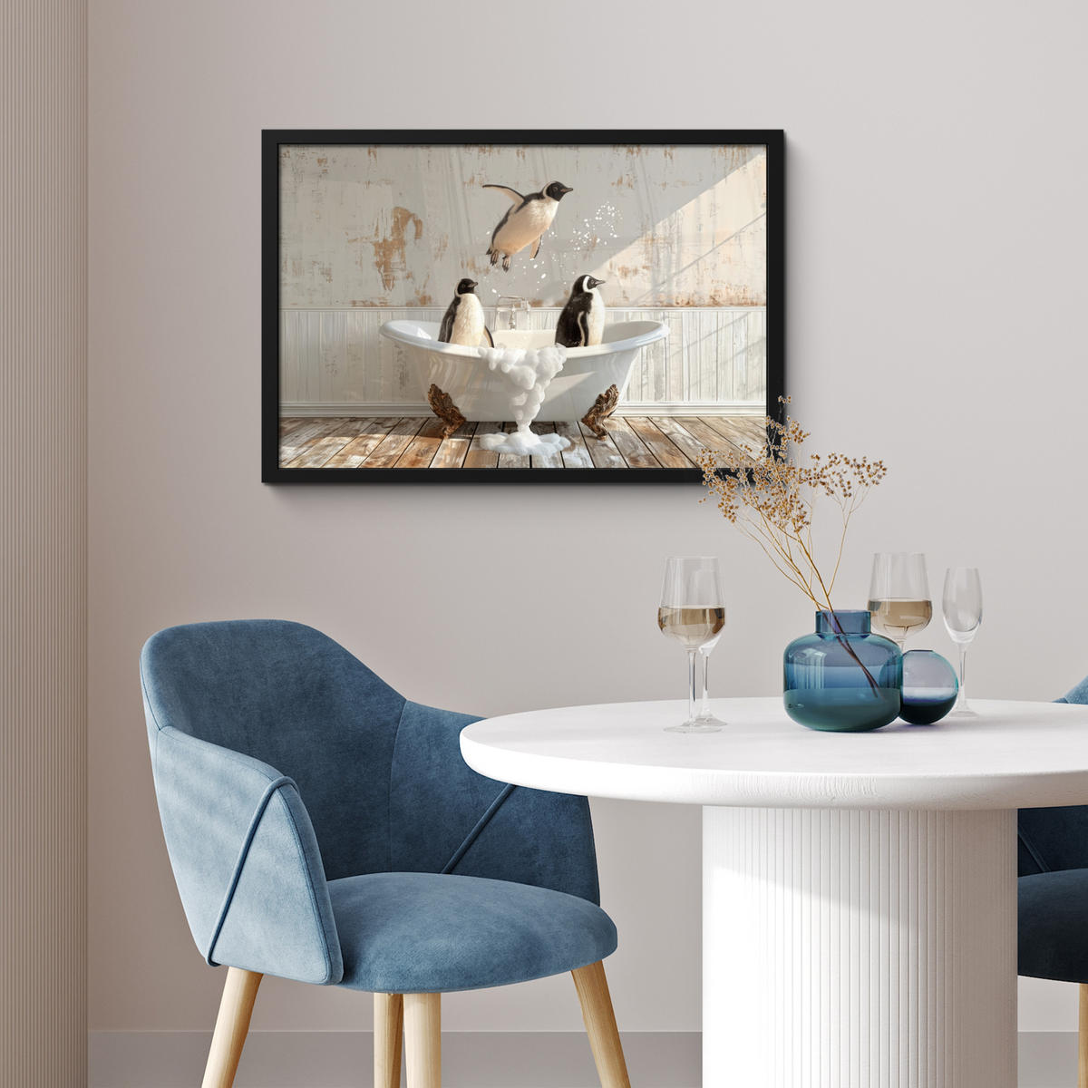 ZARÁMOVANÝ PLAGÁT Vintage - Tučniak - Vaňa - Pena 60x40 cm - čierna, papier (60/40cm) - MuchoWow