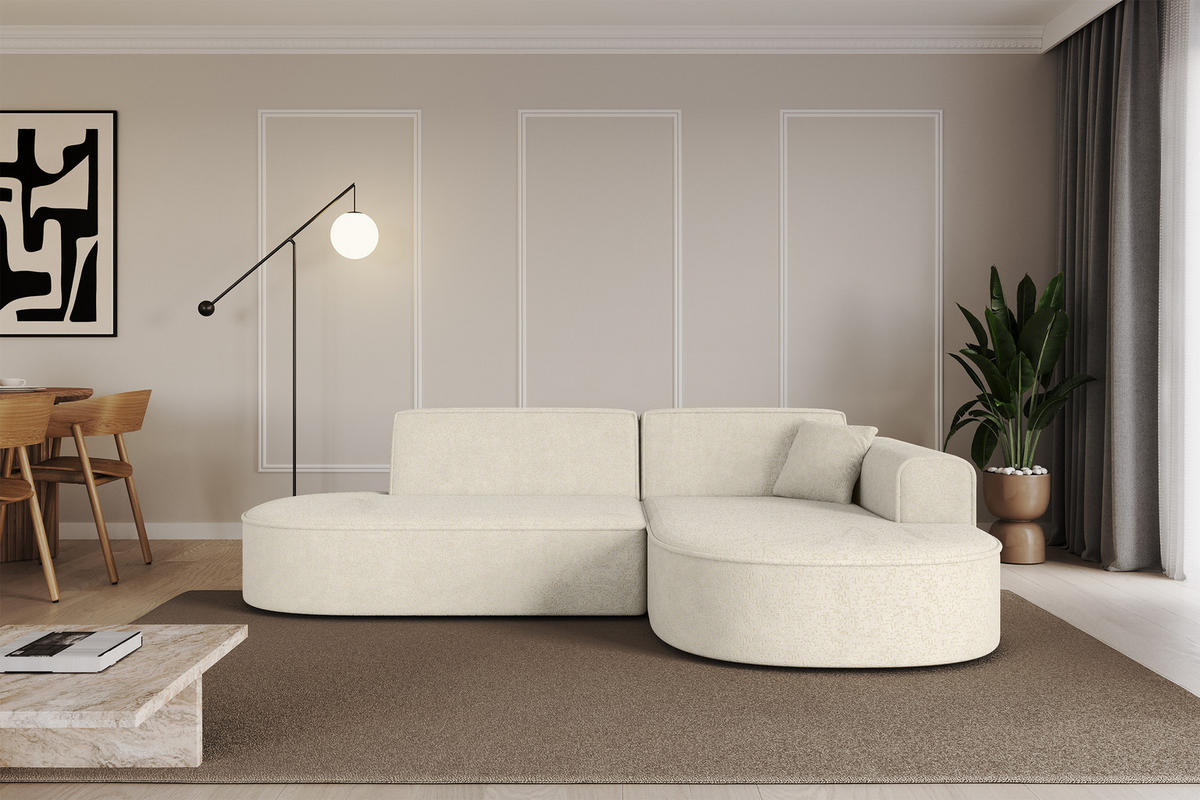 ECKSOFA Ottomane Rechts MARI-L1 - 243x171x79 cm Creme Tissu - Creme/Schwarz, Holzwerkstoff/Kunststoff (171/243cm) - ALTDECOR