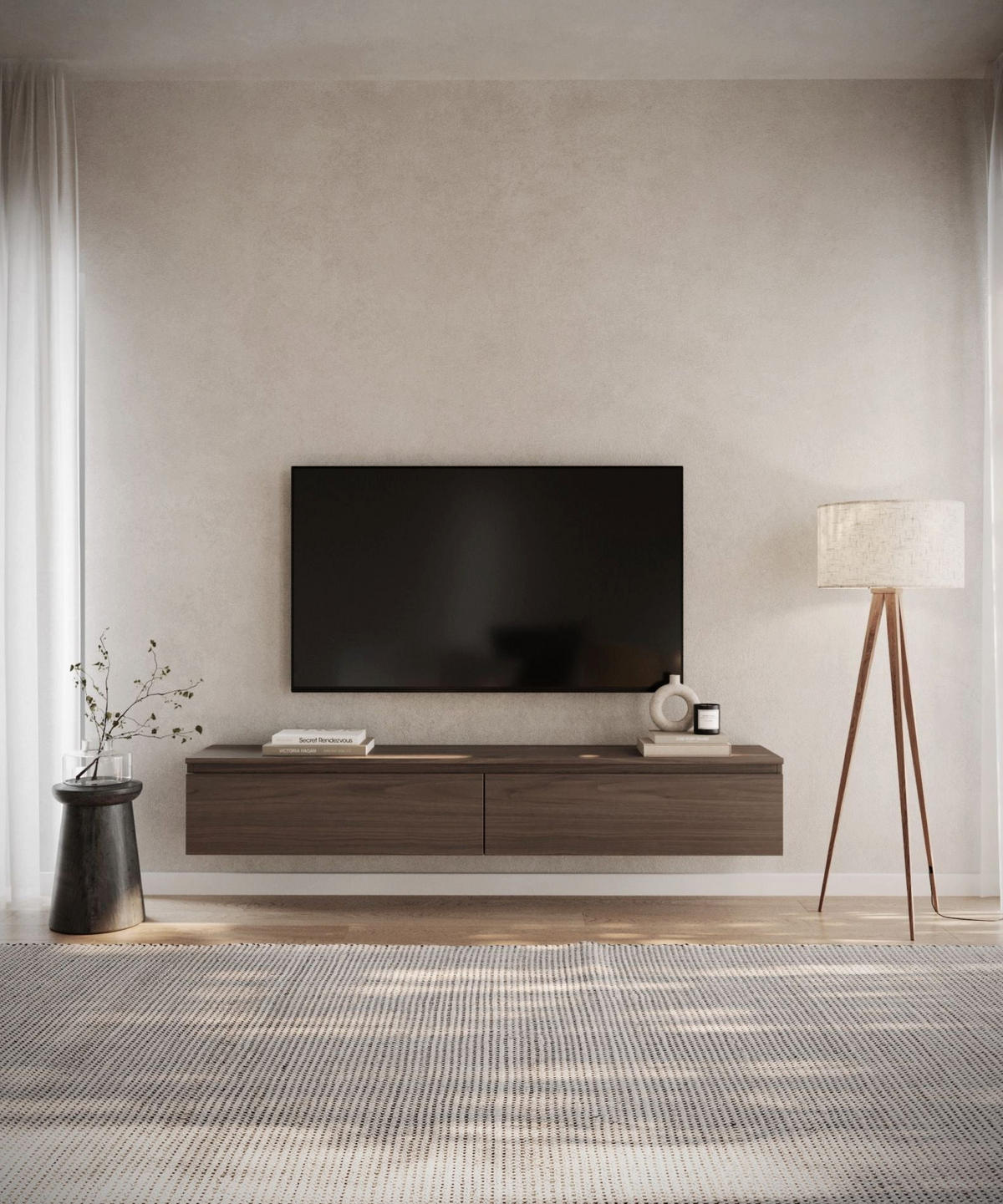 TV stolek Bemmi ořech Wisconsin 175/28/32 cm - tmavě hnědá, kompozitní dřevo (175/28.4/31.8cm) - Selsey