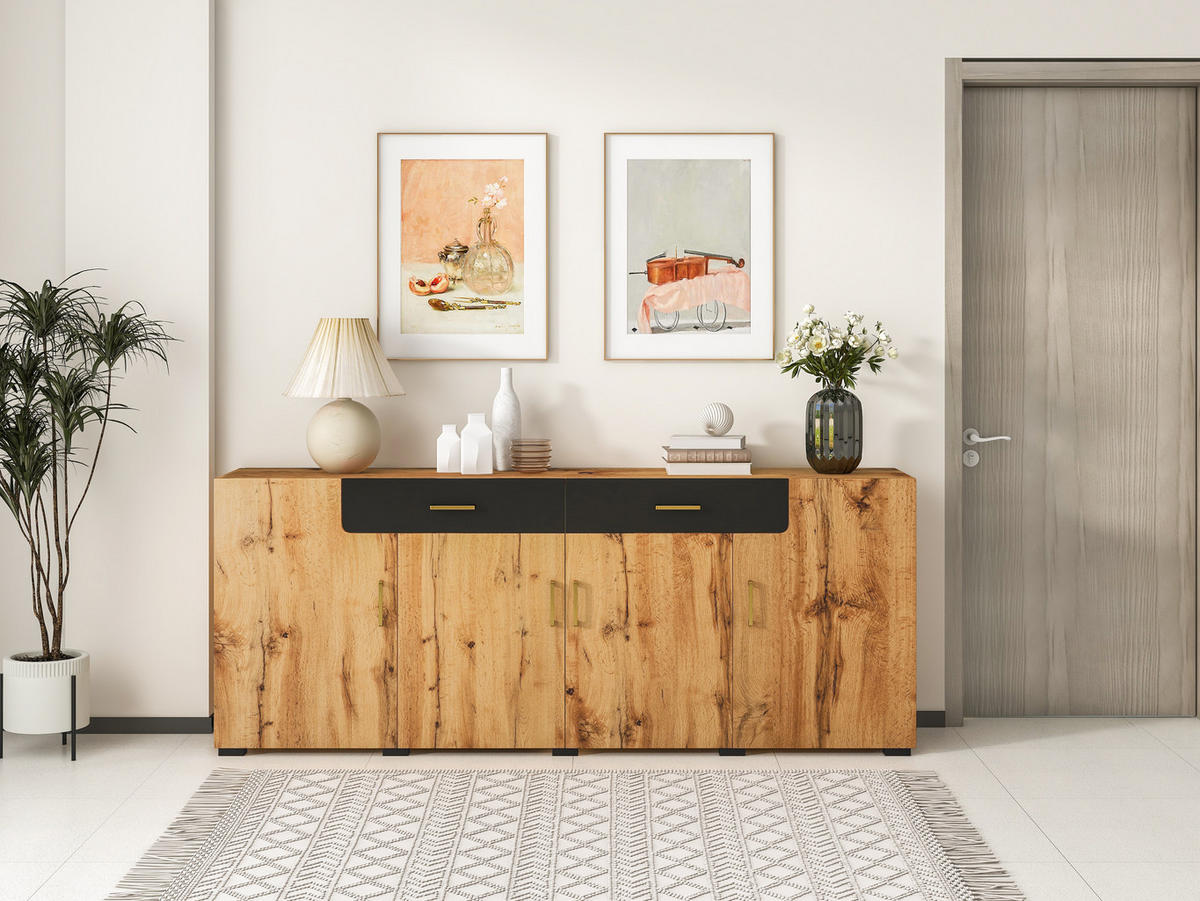 SIDEBOARD 208/39,5/80 cm, 2 Schubladen und 4 Türen, braun/weiß-marmoriertes Design, Spanplatte/MDF, braun/weiß - Braun, Holzwerkstoff (208/80/39.5cm) - Redom