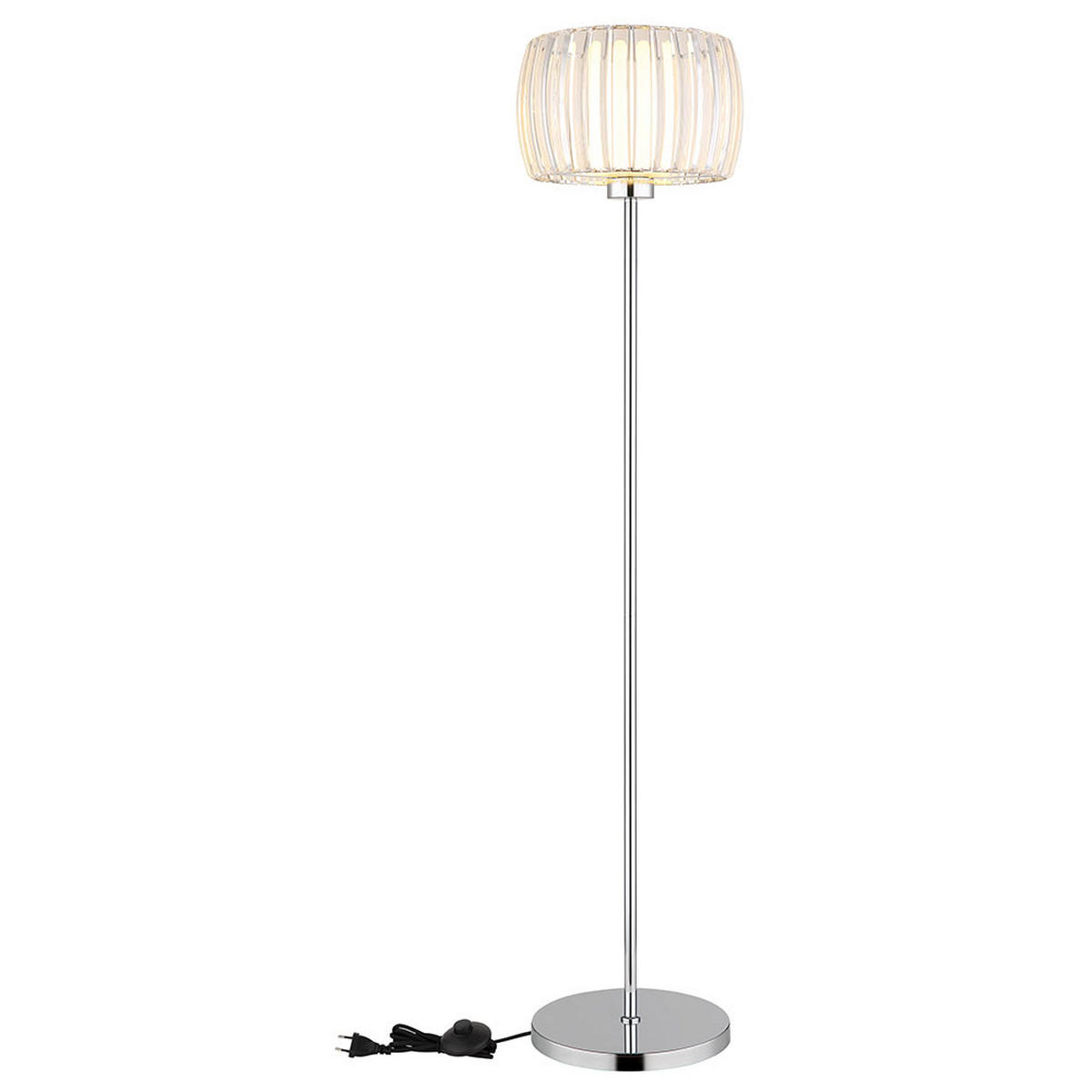 LED STEHLEUCHTE, Metall verchromt, Silber, Fußschalter - Silberfarben, Glas (32.5/32.5/150cm) - Globo Lighting