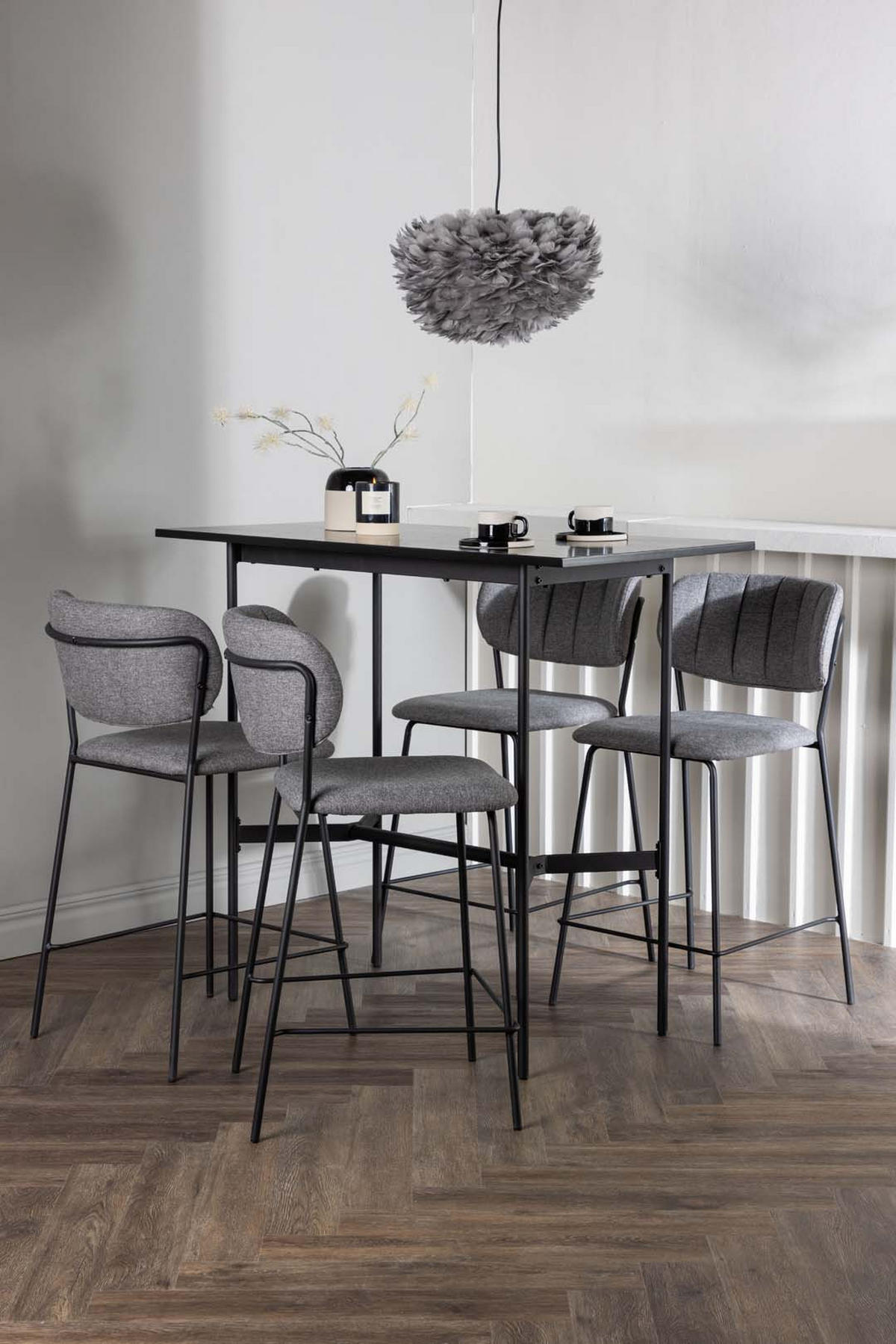 BARTISCHSET, Rax, Tisch Schwarz, Stühle Grau, MDF, 60 x 120 x 105 cm, 5-teilig - Schwarz, Holzwerkstoff (60/105/120cm) - ebuy24
