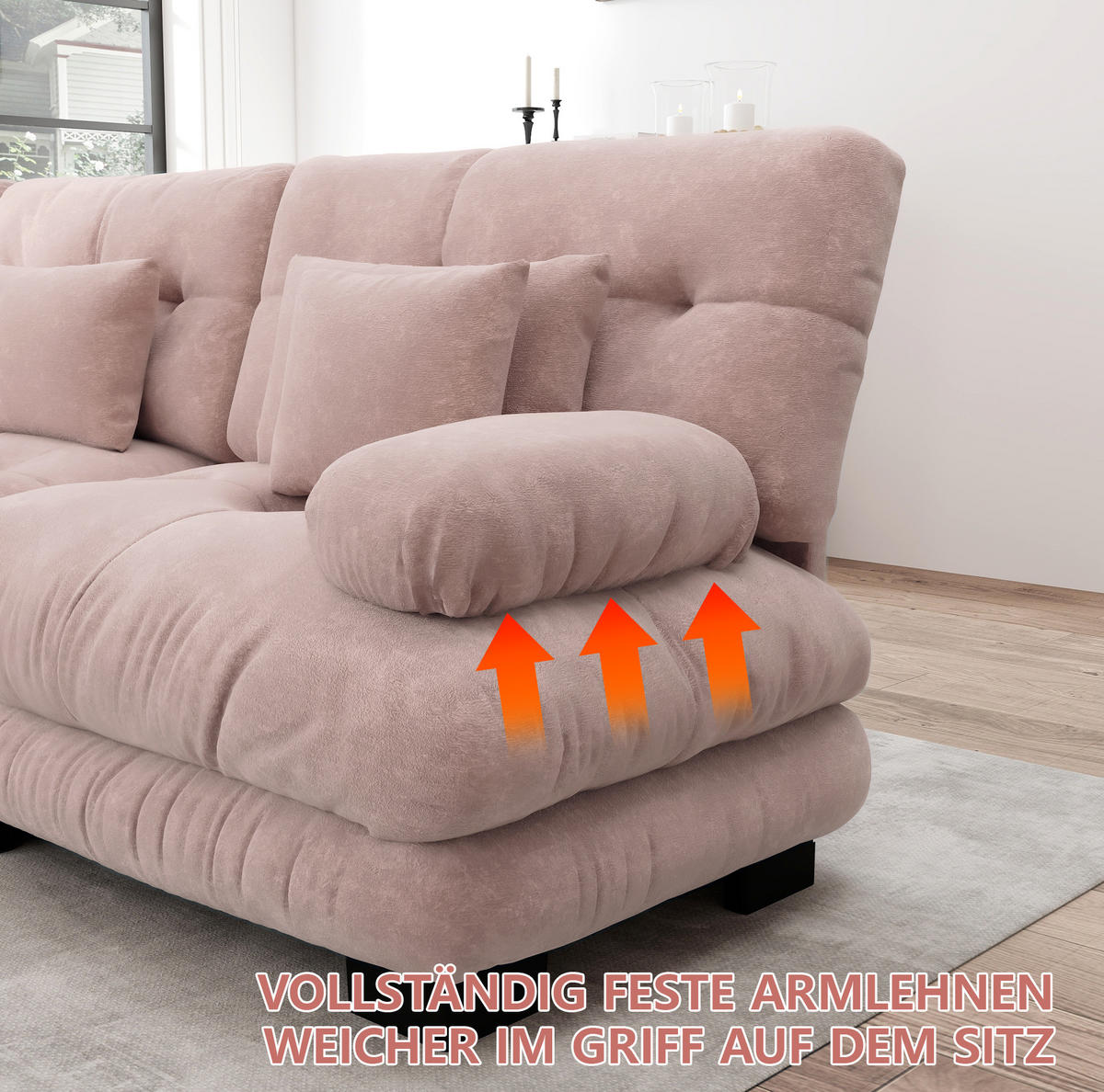 ECKSOFA 406/145/81 cm in Rosa aus Chenille mit Ottomanen - Pink, Textil (145/406cm) - Flora Grace