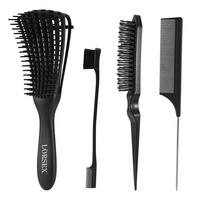 HAARBÜRSTEN-SET 4-teilig für lockiges Haar - Schwarz, Kunststoff (60/5/240cm)