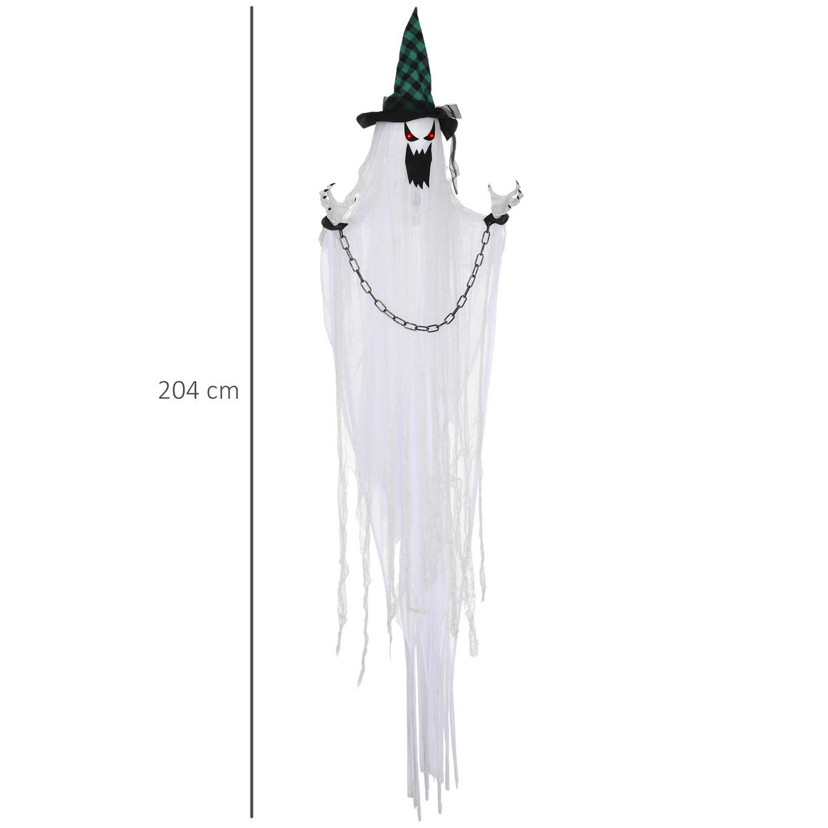 HALLOWEEN-DEKORATION hängender Geist 204 cm mit Geräuschaktivierung, Soundfunktion - Multicolor, Textil (16/204/88cm) - HOMCOM